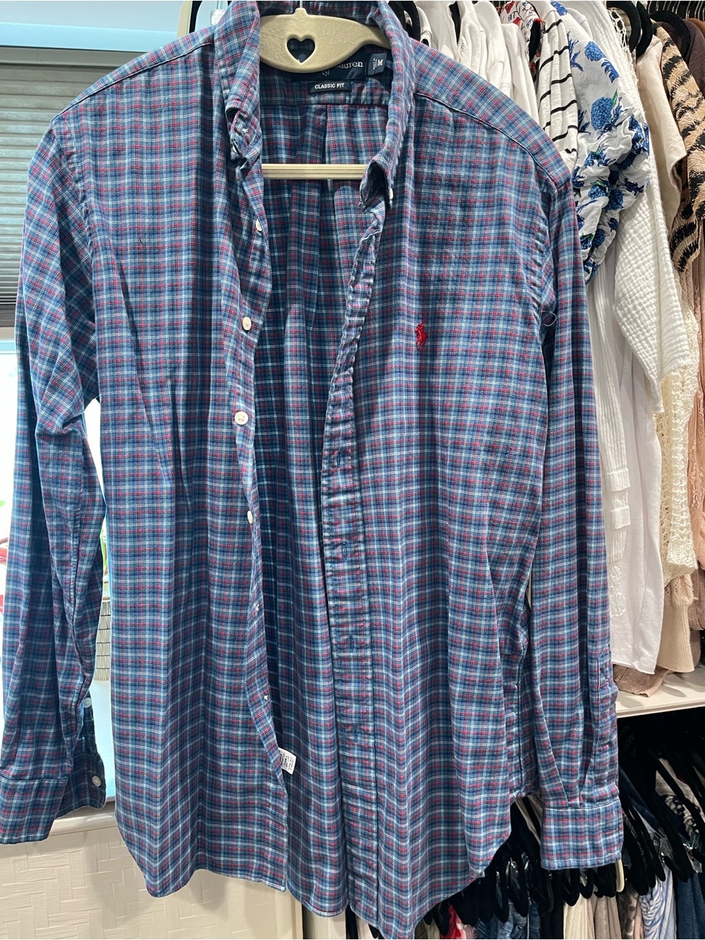 Ralph Lauren Men’s Blue and Red Plaid Button-Down Shirt
